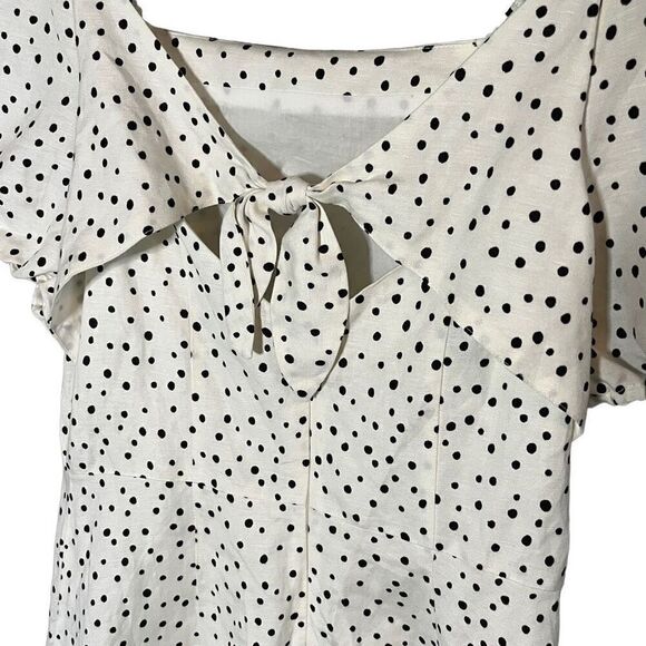 Loft Linen Blend Polka Dotted Bow Dress Size 8 - Picture 2 of 7